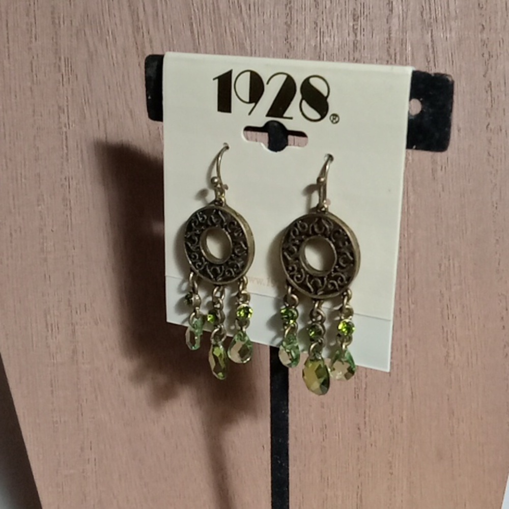 Earrings Metal Green Dangly Beads 1928ยฎ Brand - Picture 2 of 7